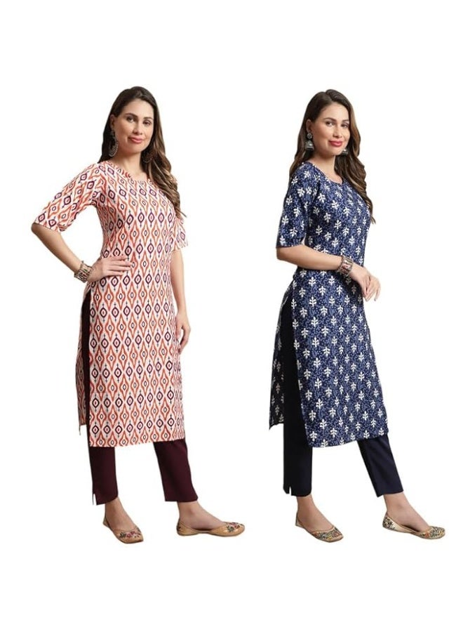 Pinkmint store Women's Crepe Kurta Pant Set Regular Wear (Pack of 2) 2XL - Image 1
