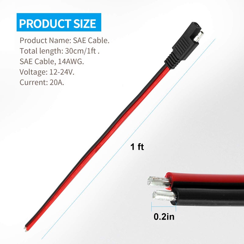 Generic ZUDKSUY 14AWG SAE Quick Connector/Disconnect Plug, SAE Automotive Extension Cable for Motorcycles, Trucks, Solar and Cars - 1ft/30cm 5Pieces  - Image 2