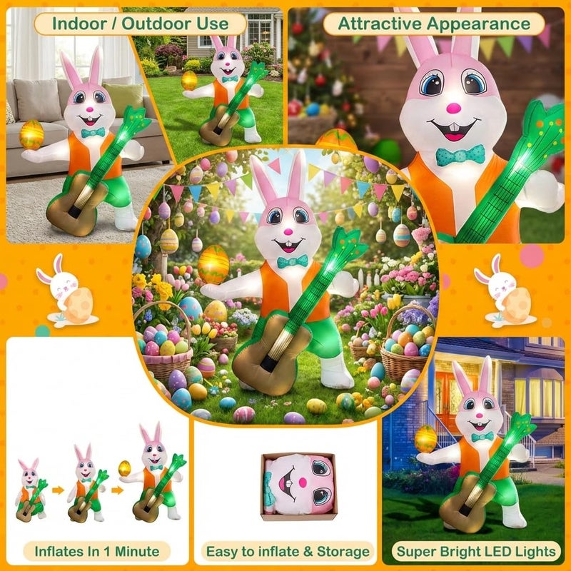 sewrung 6.0 FT Inflatable Bunny with Eggs - Lighted Easter Decorations for Indoor/Outdoor Yard & Garden - Image 5