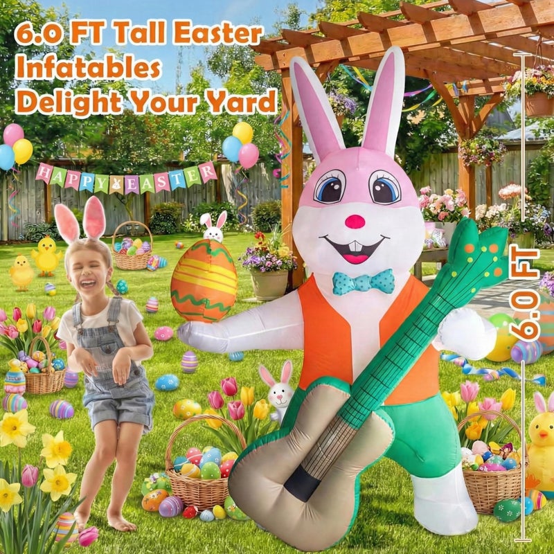 sewrung 6.0 FT Inflatable Bunny with Eggs - Lighted Easter Decorations for Indoor/Outdoor Yard & Garden - Image 2