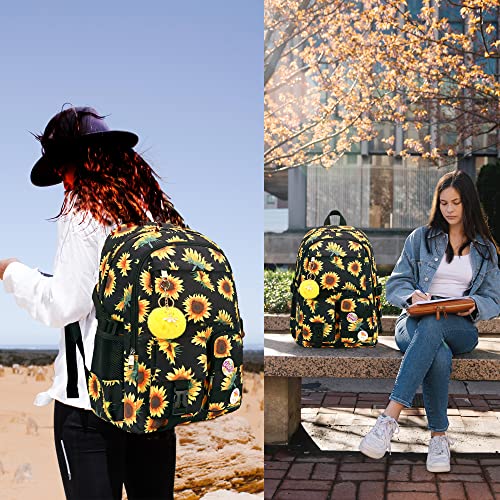 Hidds Laptop Backpacks 15.6 Inch College Backpack Elementary Middle High School Book Bag Cute Bookbags Anti Theft Travel Back Pack Casual Daypack Kids for Teens Girls Women Students (Sunflower Black) - Image 2