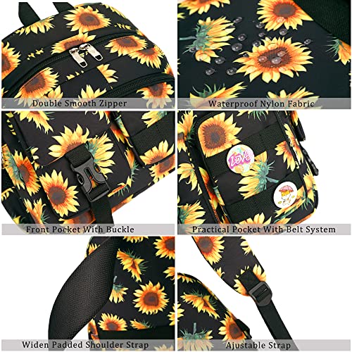 Hidds Laptop Backpacks 15.6 Inch College Backpack Elementary Middle High School Book Bag Cute Bookbags Anti Theft Travel Back Pack Casual Daypack Kids for Teens Girls Women Students (Sunflower Black) - Image 5