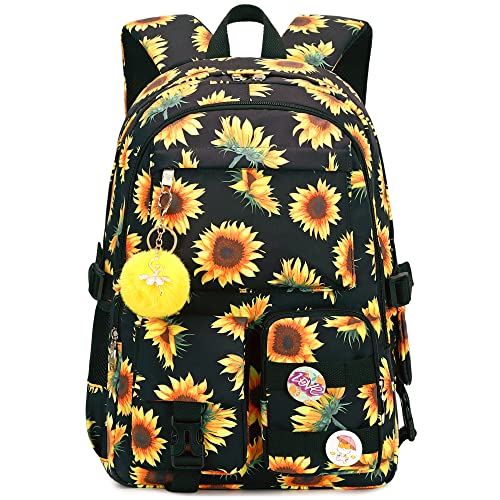 Hidds Laptop Backpacks 15.6 Inch College Backpack Elementary Middle High School Book Bag Cute Bookbags Anti Theft Travel Back Pack Casual Daypack Kids for Teens Girls Women Students (Sunflower Black) - Image 1