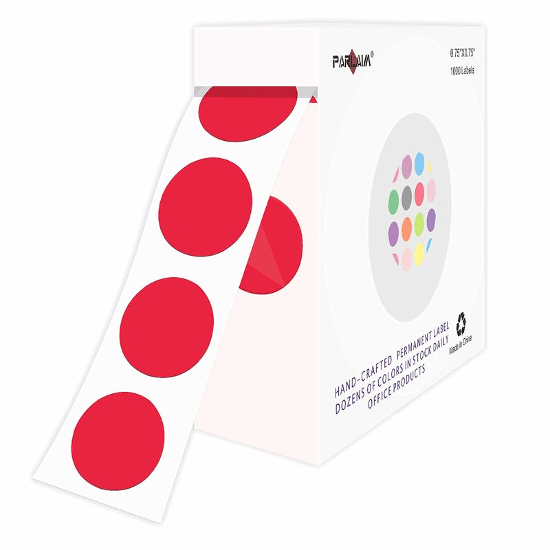 PARLAIM 075 inch Round Color Coding Circle Dot Labels in Roll 1000 Stickers per Dispenser Box 34 Small Dot Sticker for Business  Inventory Red