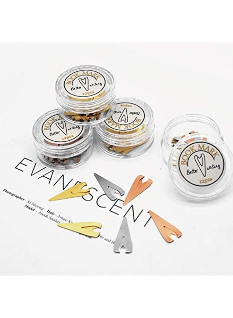 SYOSI 3 Boxes Metal Book Darts (36pcs) - Premium Stainless Steel Line Markers for Books in Silver, Gold & Rose Gold - Slim Page Markers for Readers, Students & Book Lovers - Non-Damaging Reading Accessories - Image 1