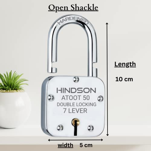 HINDSON Atoot 50mm Lock | Steel Body | Hardened Shackle | 7 Steel Lever | 3 Silver Keys with Keychain | 1 Lock | Made in India | Silver Finsh - Image 4