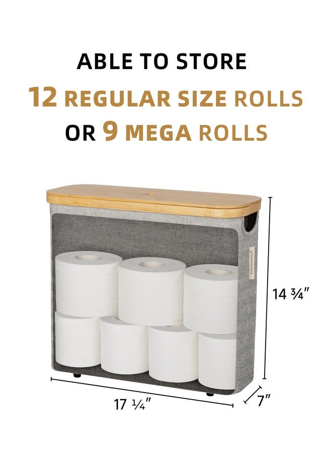 StorageWorks Toilet Paper Storage Basket, Papers Container with Bamboo Lid, Medium Toilets Holder for Up to 9 Mega Rolls, Organizer for Bathroom, Grey, 1 Pack - Image 2