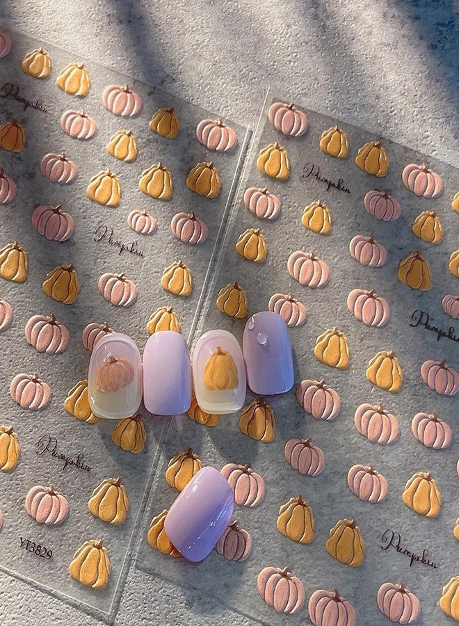 LYLYNB Pumpkin Nail Stickers 5D Embossed Fall Nail Art Stickers Cute Nail Decals Thanksgiving Nail Supplies Pumpkins Design Halloween Manicure Decorations DIY Autumn Nails Accessories for Women 1Pcs - Image 1