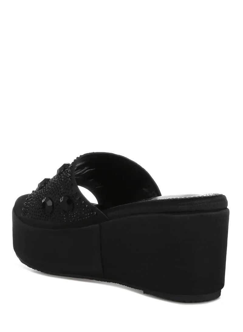London Rag Black Diamante & Rhinestone Platform Sandals