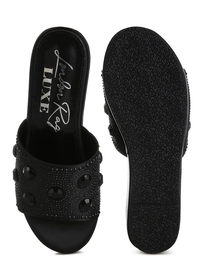 London Rag Black Diamante & Rhinestone Platform Sandals