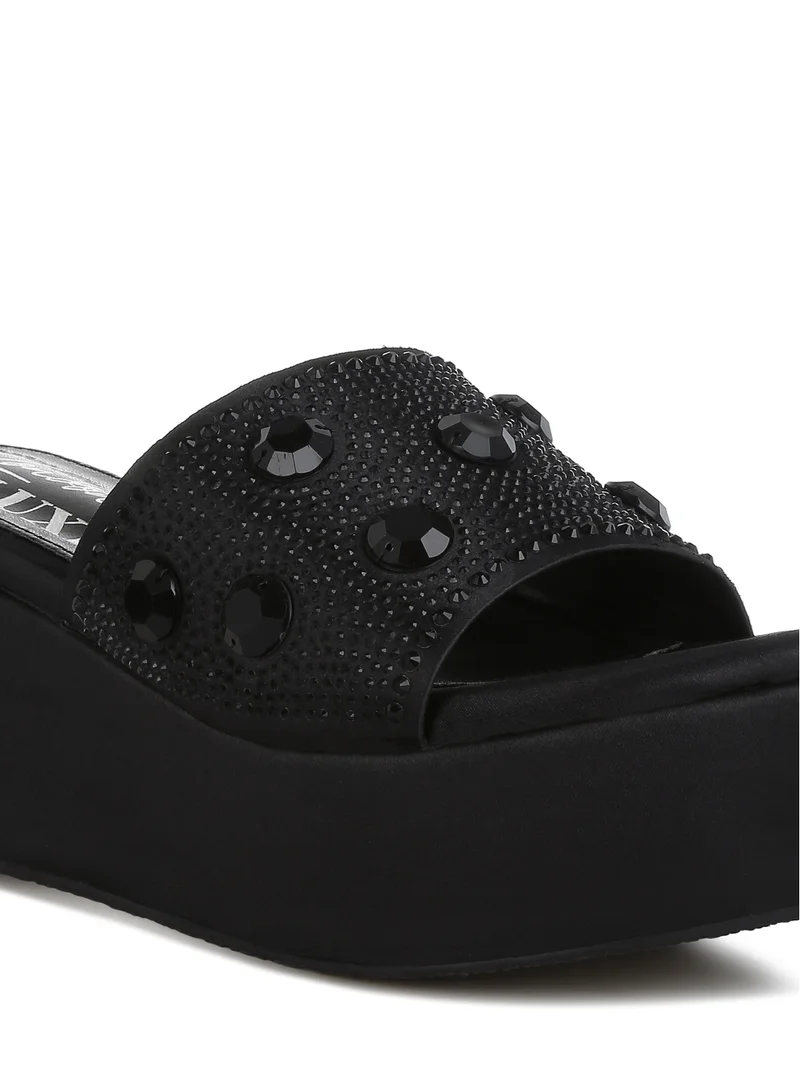 London Rag Black Diamante & Rhinestone Platform Sandals
