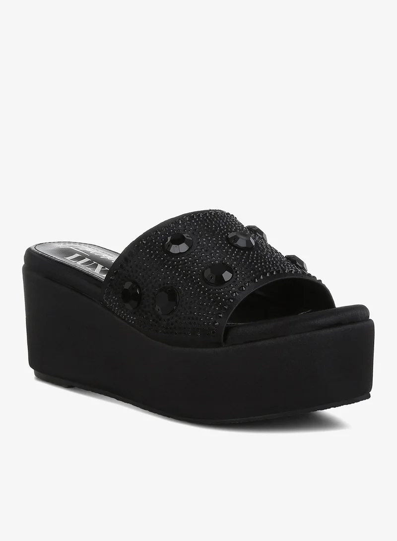 London Rag Black Diamante & Rhinestone Platform Sandals