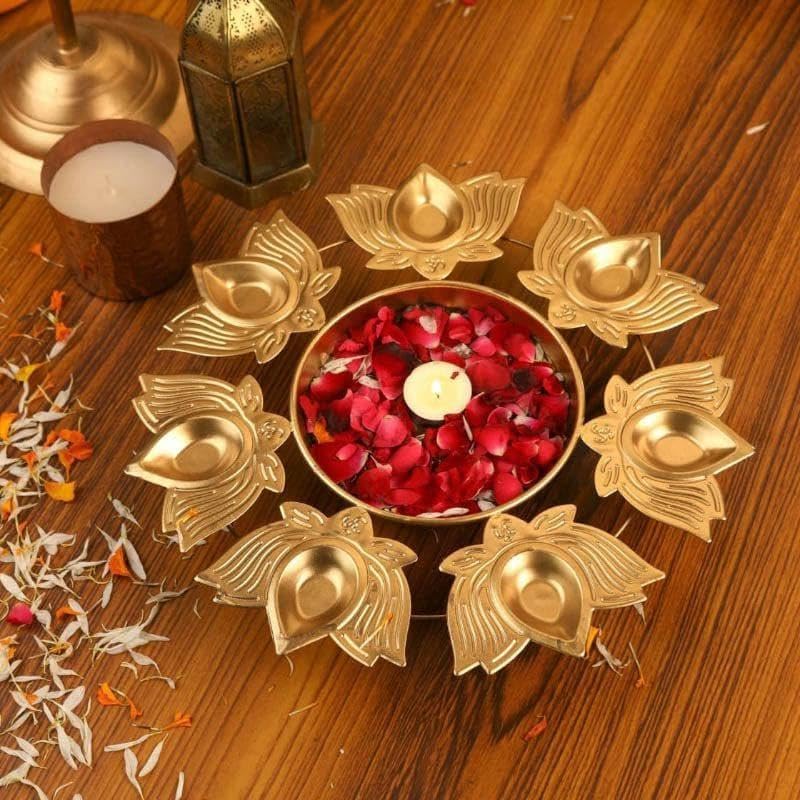 Heaven Decor Urli Bowl with Lotus Tealight Holders for Home Diwali Floating Flower Table Pooja Decorative Urli10inch 