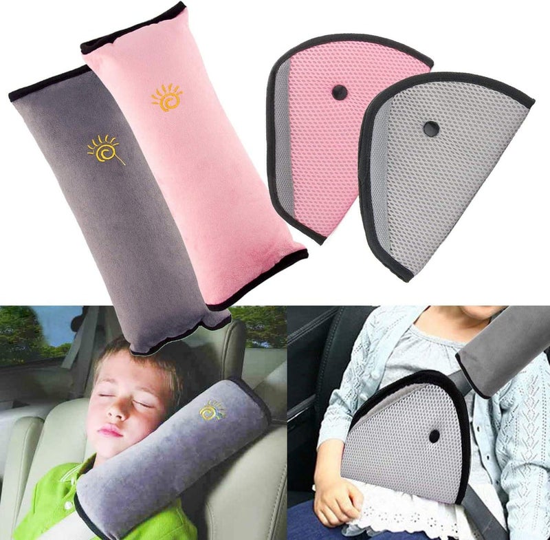 Delfino Seat Belt Pillow Car Seat Belt for Kids, Adjust Vehicle Shoulder Pads Safety Belt Protector Cushion Plush Soft Auto Seat Belt Strap Cover Headrest Neck Support for Children (4Pack) - Image 1