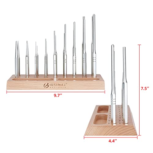 BESTNULE Punch Set, Roll Pin Punch Set, Punch Tools, Made of Solid Material Including Steel Center Punch and Nail Punch with Beech Block, Ideal for Machinery Maintenance - Image 2