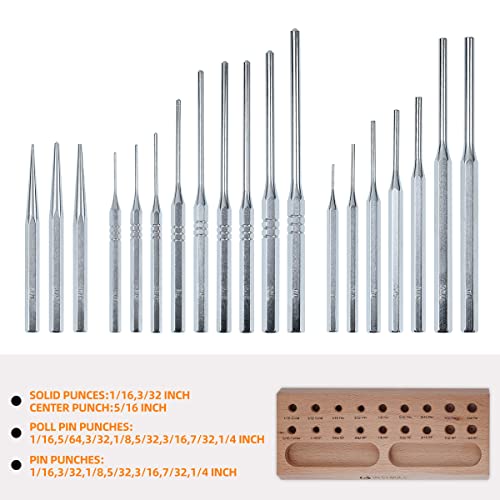 BESTNULE Punch Set, Roll Pin Punch Set, Punch Tools, Made of Solid Material Including Steel Center Punch and Nail Punch with Beech Block, Ideal for Machinery Maintenance - Image 3