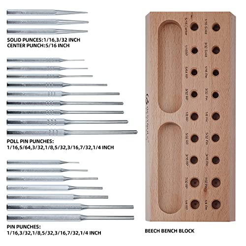 BESTNULE Punch Set, Roll Pin Punch Set, Punch Tools, Made of Solid Material Including Steel Center Punch and Nail Punch with Beech Block, Ideal for Machinery Maintenance - Image 4
