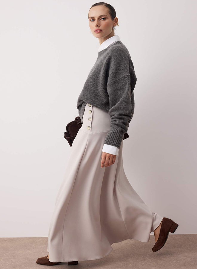 trendyol Beige Unlined Side Button Detailed Woven Skirt - Image 2