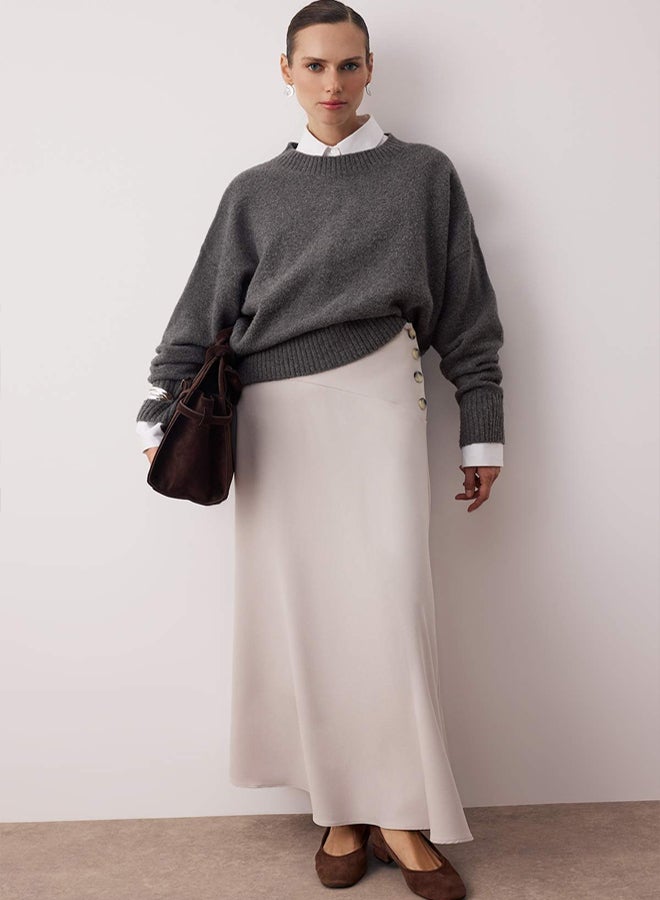 trendyol Beige Unlined Side Button Detailed Woven Skirt - Image 1