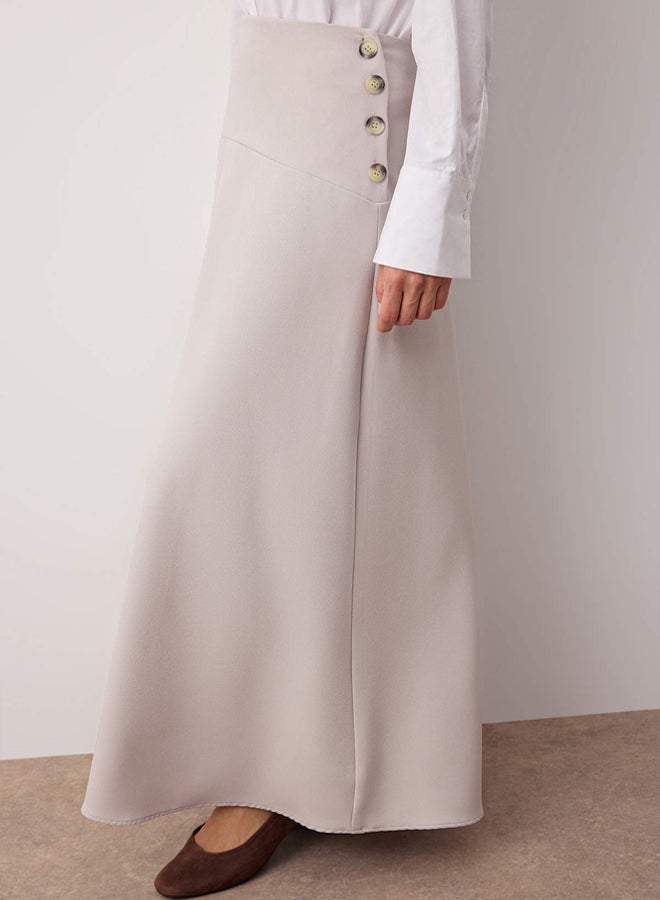 trendyol Beige Unlined Side Button Detailed Woven Skirt - Image 3