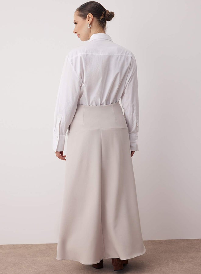 trendyol Beige Unlined Side Button Detailed Woven Skirt - Image 4