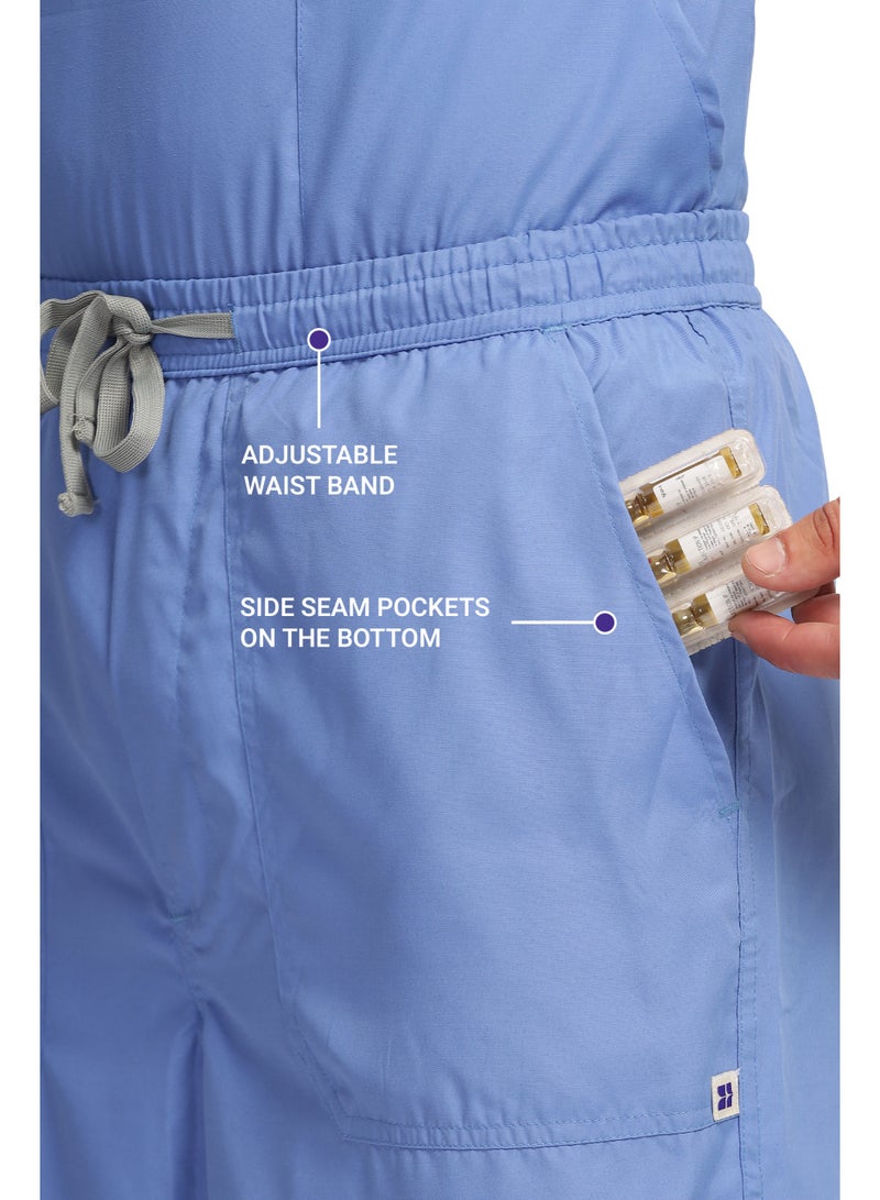 KNYA بدلة طبية رجالية من KNYA Active بخمسة جيوب | طقم من قميص وبنطال | أكمام نصفية | ياقة على شكل حرف V | قماش يسمح بالتهوية | مريح | متين | زي موحد للأطباء والممرضين وأطباء الأسنان، لون أزرق سماوي (مقاس L) - Image 4