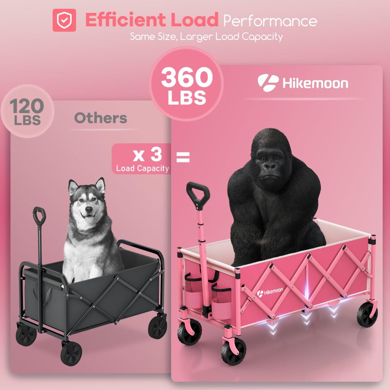 Hikemoon 34'' Extra Long Collapsible Wagons Carts Foldable, 360LBS Heavy Duty Folding Beach Wagon Cart with Wheels, Portable Utility Outdoor Wagon for Grocery, Shopping, Garden, Sports, Camping, Pink - Image 5