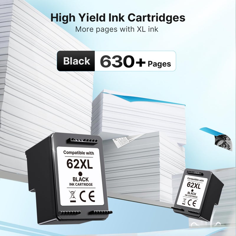 Adoccur 62XL Ink Cartridges Black Replacement for HP Ink 62 HP 62XL for HP 62 Black Ink Cartridge Work with Envy 5660 7640 7645 5540 5544 5640 7644 OfficeJet 200 250 OfficeJet 5740 8040 8045 Printer(2 Black) - Image 3