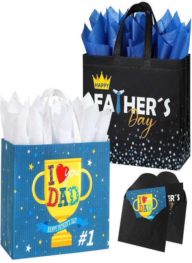 STYPOP 2 Pack 13" Fathers Day Gift Bags with Tissue Paper, Reusable Non-Woven Fathers Day Bags for Men/Dad/Grandpa, Medium Men Gift for Party Favor, 12.8"*10.2"*6.3" - Image 1