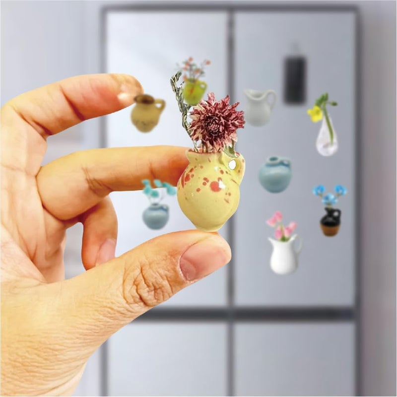 8PCS Mini Ceramic Vase Fridge Magnets Cute Plants Kitchen Decorative Refrigerator Accessories DIY Tiny Ceramic Vase Magnets for Fridge - Image 4