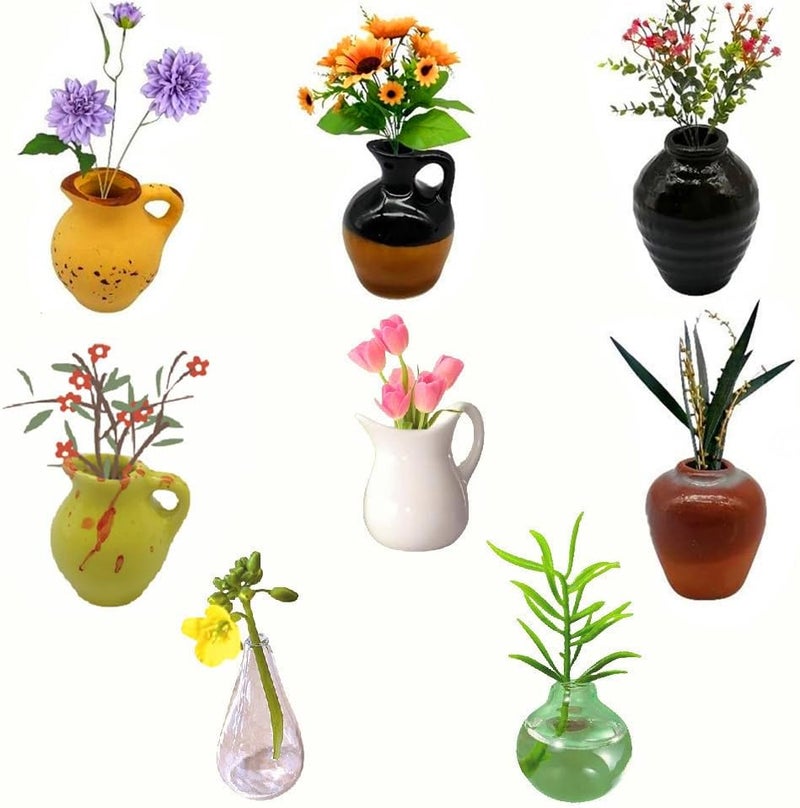 8PCS Mini Ceramic Vase Fridge Magnets Cute Plants Kitchen Decorative Refrigerator Accessories DIY Tiny Ceramic Vase Magnets for Fridge - Image 1
