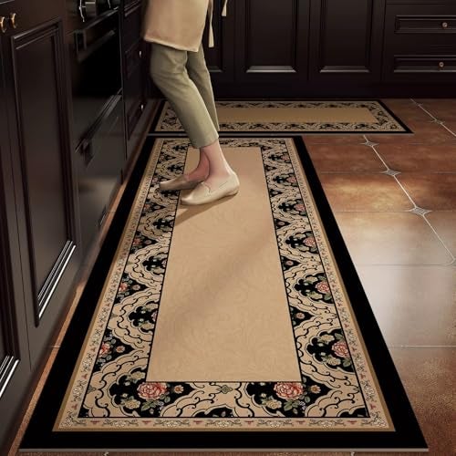 Roslen Kitchen Mat for Floor Anti Slip, 2 Pcs Non Slip Kitchen Mats for Floor, Washable Kitchen Floor Rugs with Rubber Backing, Comfortable Standing Mat for Kitchen, Sink, Balcony & Office - Image 1