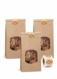 SYOSI Bakery Bags, Kraft Paper Bags Cookie Coffee Bags Gift Wrappers Holiday Party for Bakery Cookies Candies Dessert Chocolate Sandwich Lunch Bags with Window, 20 Pcs  - Image 1