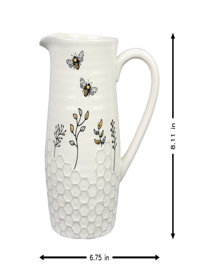 Young's Inc Honey Bee Ceramic Water Pitcher/Vase,Bee Farmhouse,Rustic Decor for Kitchen,Dining Accessories,8 Inch - Image 3