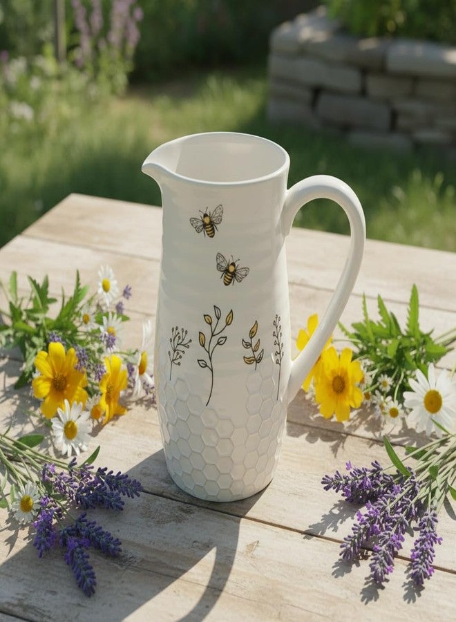 Young's Inc Honey Bee Ceramic Water Pitcher/Vase,Bee Farmhouse,Rustic Decor for Kitchen,Dining Accessories,8 Inch - Image 2