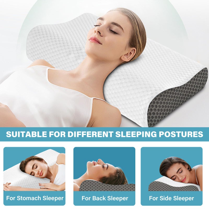 SUFOR Cooling Pillows Queen Size Set of 2, Memory Foam Bed Pillows for Sleeping, Ergonomic Cervical Pillow for Neck and Shoulder Pain Relief, with Pillowcaseï¼ˆGreyï¼‰ - Image 4