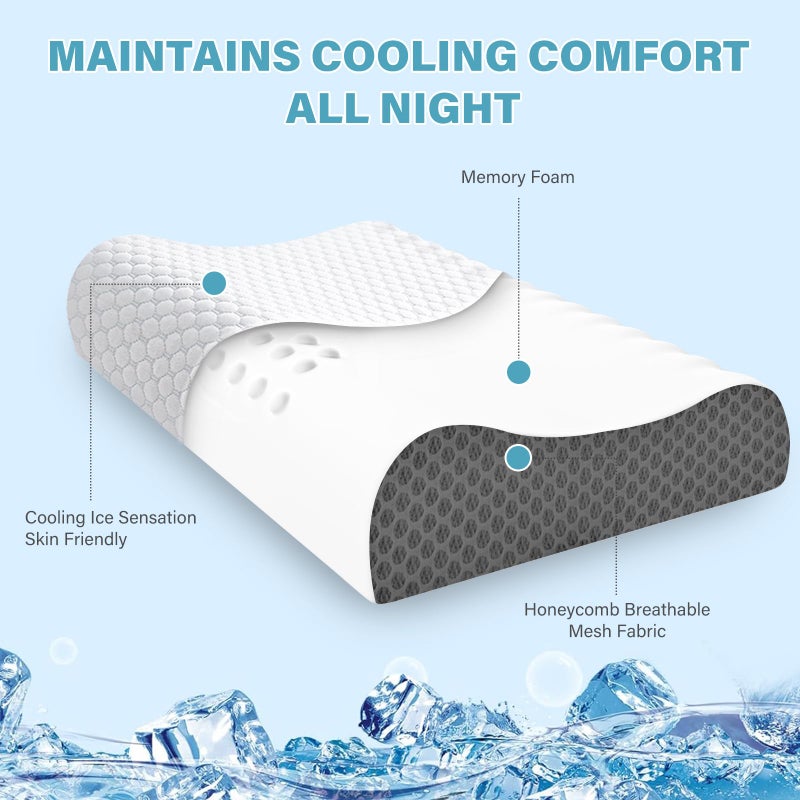 SUFOR Cooling Pillows Queen Size Set of 2, Memory Foam Bed Pillows for Sleeping, Ergonomic Cervical Pillow for Neck and Shoulder Pain Relief, with Pillowcaseï¼ˆGreyï¼‰ - Image 5