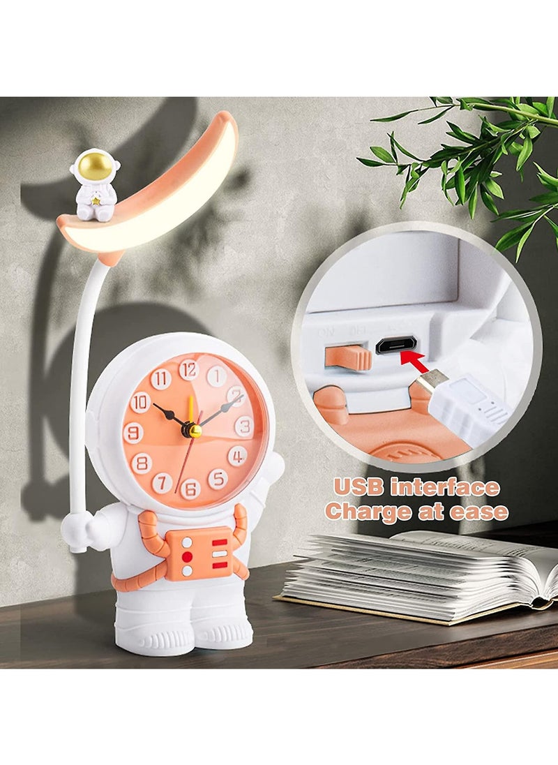 Generic - Astronaut Rechargeable LED Table Lamp with Clock and Alarm Clock, Adjustable Study Desk Lamp with Pencil Sharpener, LED Table Reading Light and Night Light for Kids Room (Orange) - Image 1