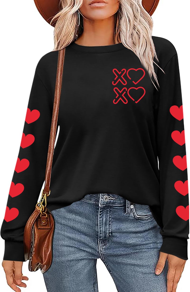 CAZYCHILD Valentines Day Shirt for Women: Love Heart Graphic Long Sleeve Valentine Pullover Tops Casual Valentines Gifts - Image 1