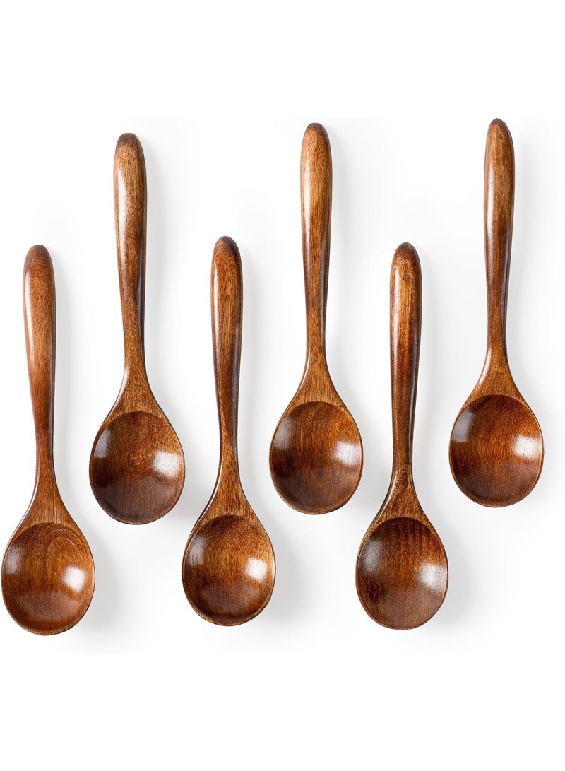 REZZOSS Premium 6 PCS Wooden Spoons for Honey, Tea & Coffee - 6.7 Inch Small Wood Serving Table Spoon Set - Eco-Friendly Reusable Bamboo Style Teaspoons for Soup, Eating & Dessert - Unique Handcrafted Kitchen Utensil Gift for Housewarming - Image 1