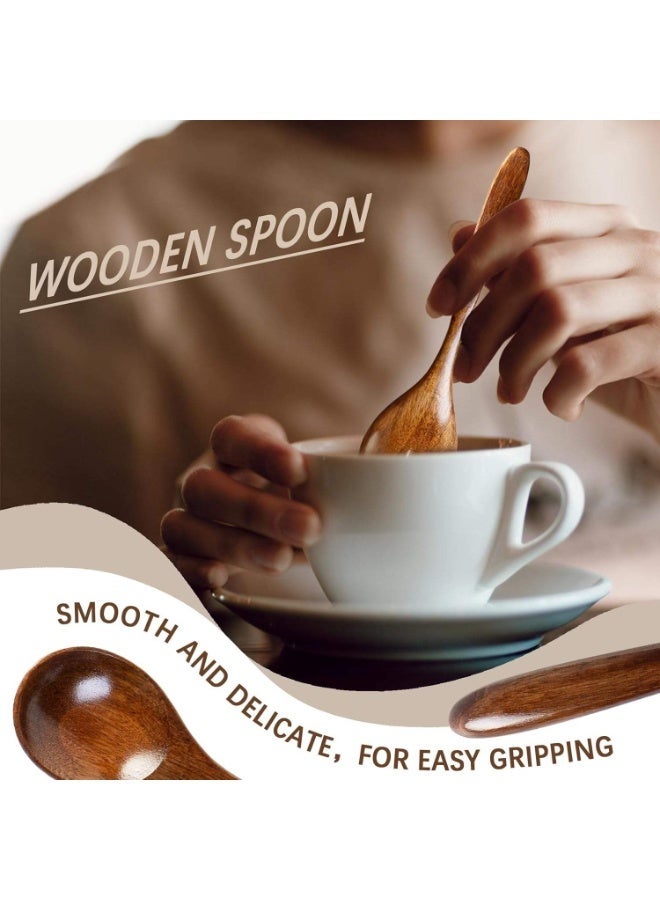 REZZOSS Premium 6 PCS Wooden Spoons for Honey, Tea & Coffee - 6.7 Inch Small Wood Serving Table Spoon Set - Eco-Friendly Reusable Bamboo Style Teaspoons for Soup, Eating & Dessert - Unique Handcrafted Kitchen Utensil Gift for Housewarming - Image 4