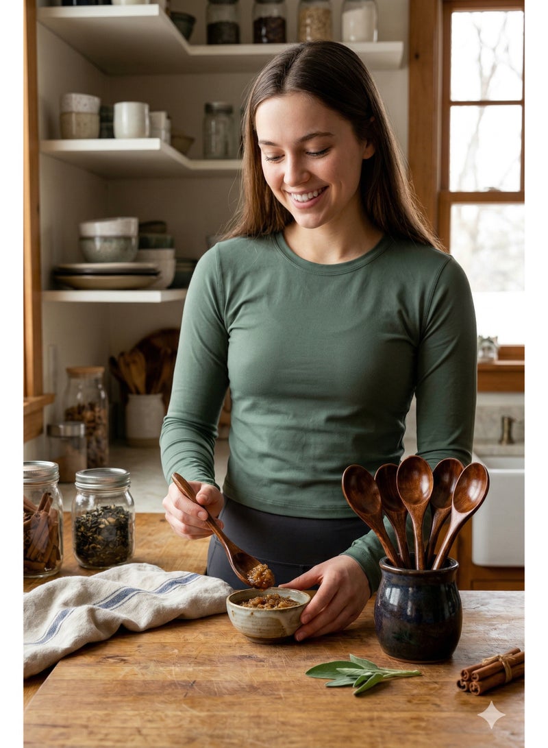REZZOSS Premium 6 PCS Wooden Spoons for Honey, Tea & Coffee - 6.7 Inch Small Wood Serving Table Spoon Set - Eco-Friendly Reusable Bamboo Style Teaspoons for Soup, Eating & Dessert - Unique Handcrafted Kitchen Utensil Gift for Housewarming - Image 5