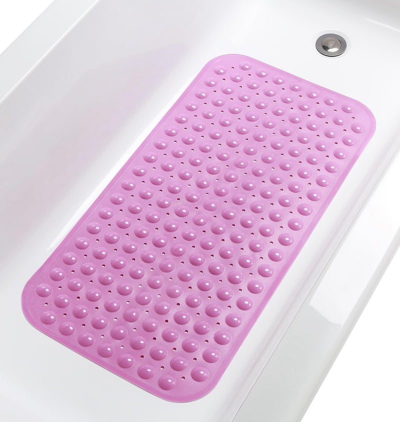 TIKE SMART Large Non-Slip Bathtub & Shower Mat 31â€x16â€ (Smooth/Non-Textured Tubs Only) Safe, Clean, Machine-Washable, Superior Grip&Drainage, Vinyl, Opaque Pink - Image 1