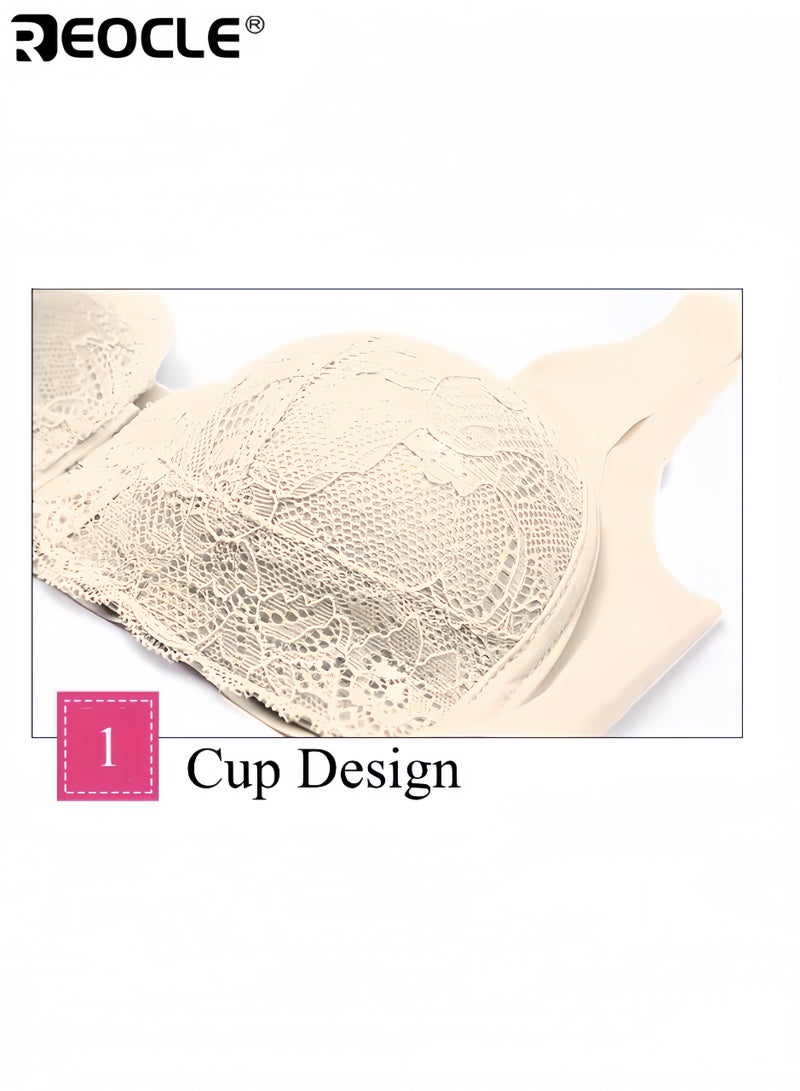 REOCLE Women's Front Closure Bra Plus Size Lace Bra Comfort Wireless Full Coverage Bra Thin Push Up Bra Seamless Underwear - Image 2