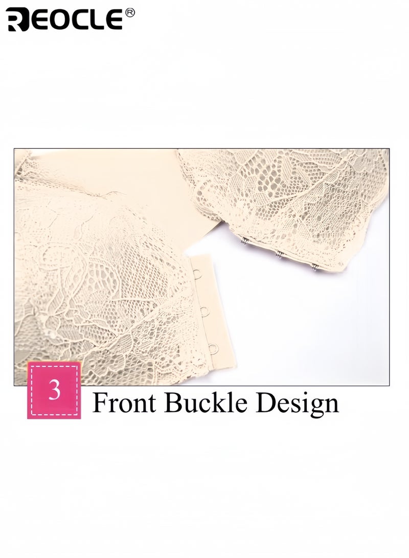 REOCLE Women's Front Closure Bra Plus Size Lace Bra Comfort Wireless Full Coverage Bra Thin Push Up Bra Seamless Underwear - Image 4