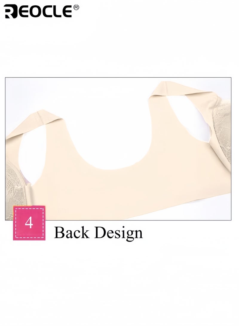 REOCLE Women's Front Closure Bra Plus Size Lace Bra Comfort Wireless Full Coverage Bra Thin Push Up Bra Seamless Underwear - Image 5