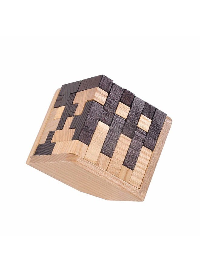 KINGOU Wooden Brain Puzzle Cube 3D Brain Teaser Puzzles 54 Pieces T-Shaped Blocks Builder Creative Educational Toy for Kids and Adults Desk Puzzles for Gift - Image 5