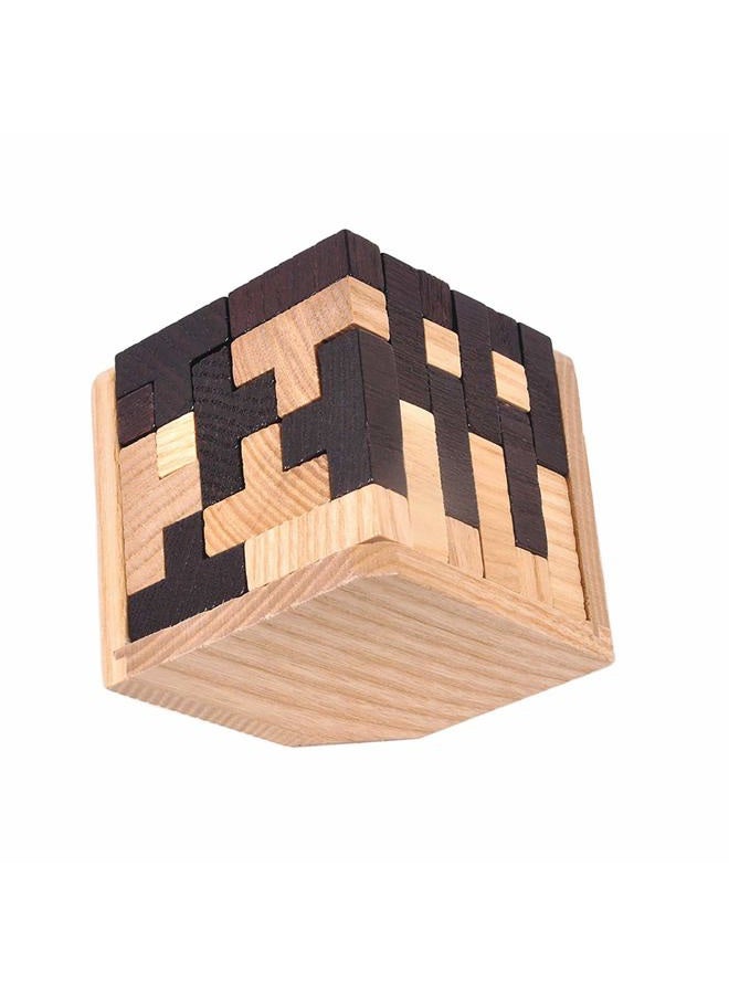 KINGOU Wooden Brain Puzzle Cube 3D Brain Teaser Puzzles 54 Pieces T-Shaped Blocks Builder Creative Educational Toy for Kids and Adults Desk Puzzles for Gift - Image 2