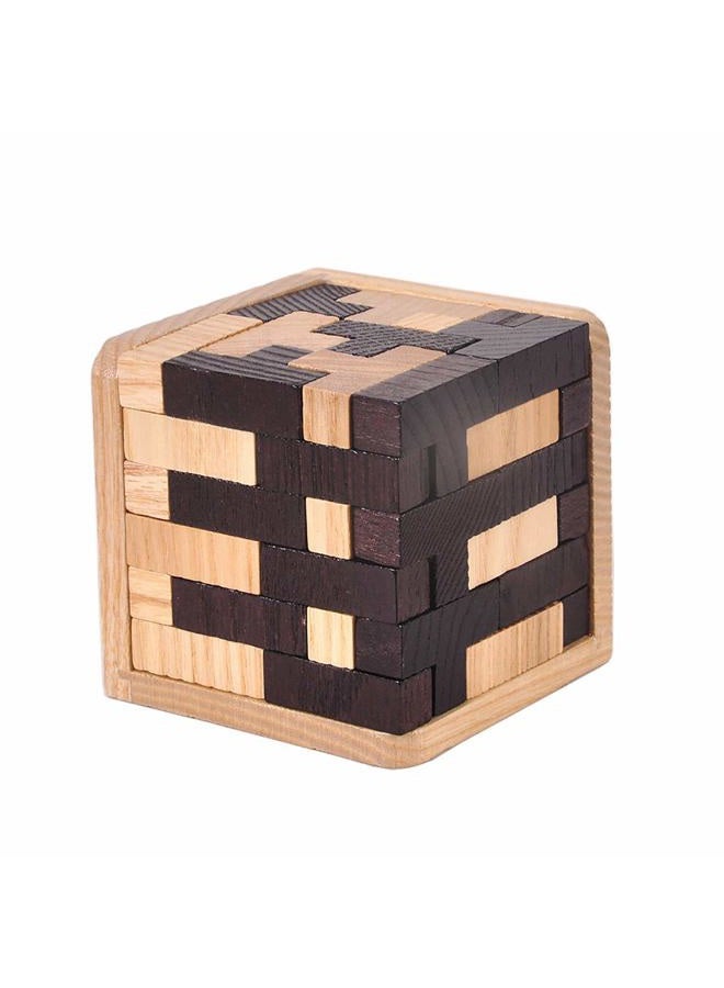 KINGOU Wooden Brain Puzzle Cube 3D Brain Teaser Puzzles 54 Pieces T-Shaped Blocks Builder Creative Educational Toy for Kids and Adults Desk Puzzles for Gift - Image 4