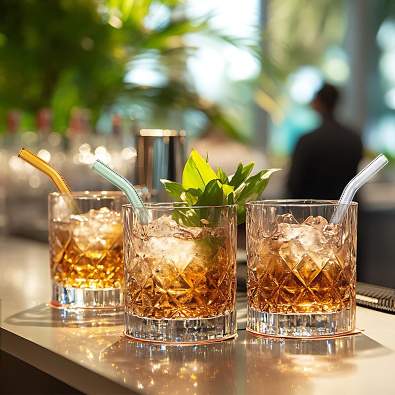 RENYIH 10 Pcs Reusable Bent Short Glass Straws,6''x10 mm Colorful Cocktail Glass Straws Shatter Resistant with 2 Cleaner Brush for Whiskey,Coffee,Juice,Soda Drinks,Teas - Image 5